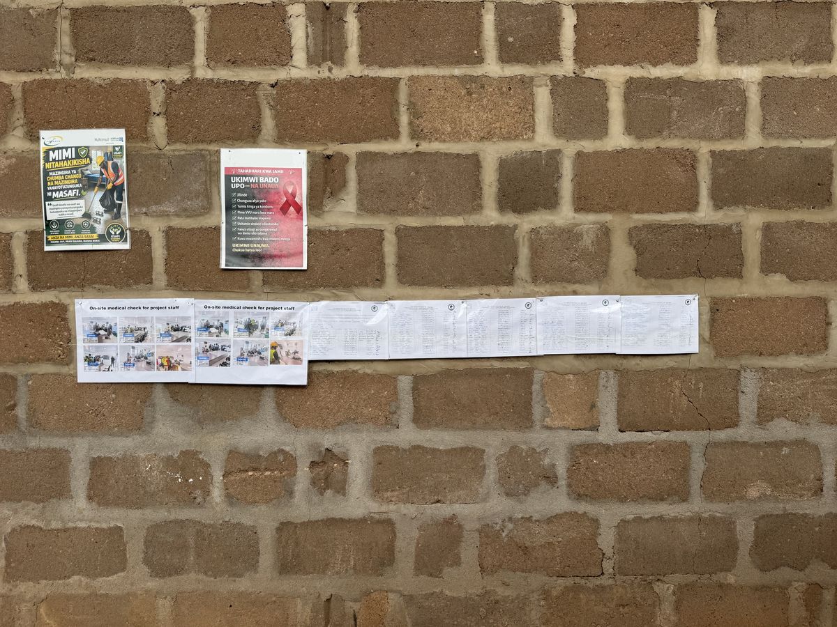 Medical-check records posted on the site noticeboard