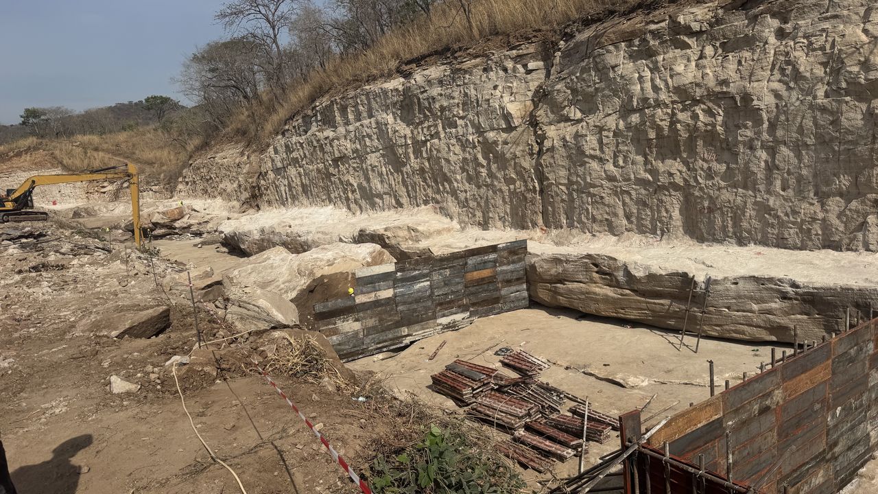 Rock strata exposed by foundation excavation along the headrace culvert, 21 September 2026